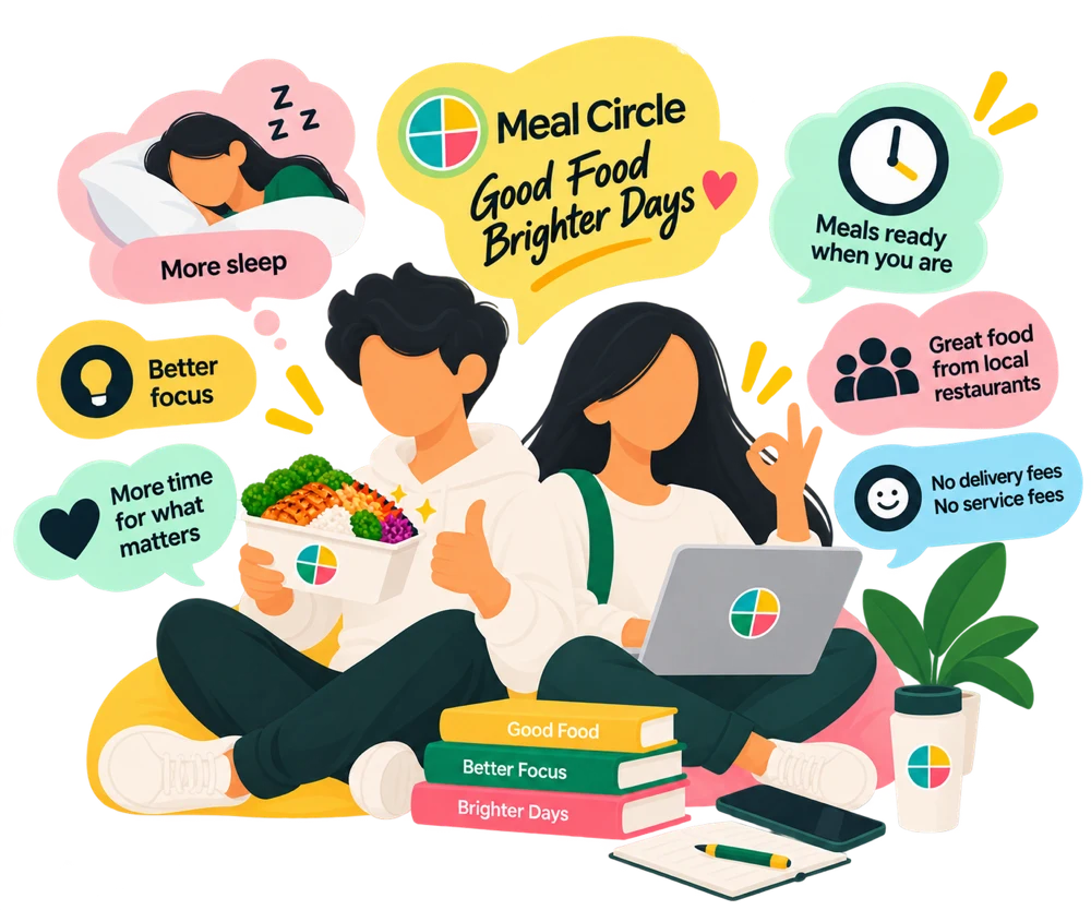 Students enjoying dinner alongside study and everyday life
