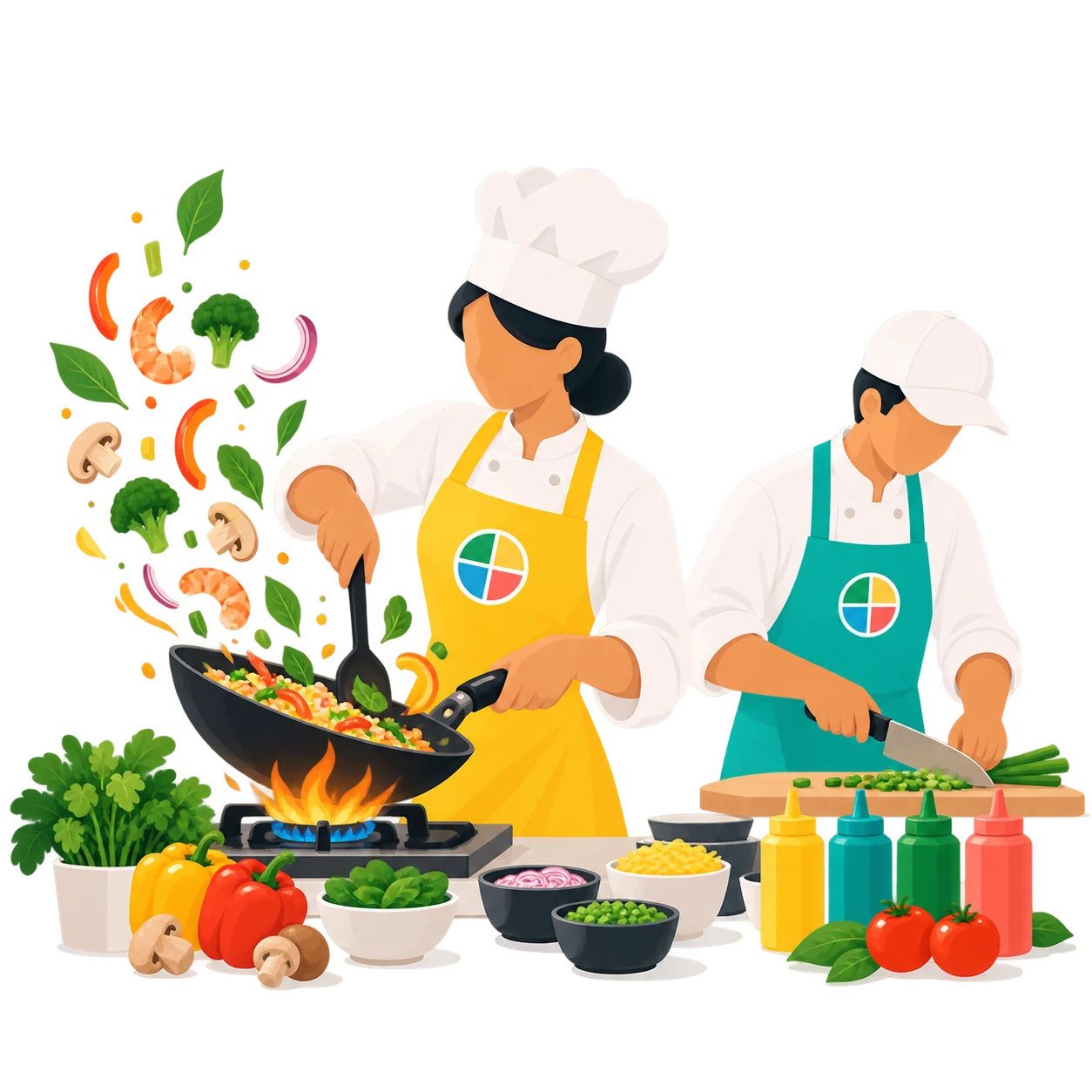 Two MealCircle chefs cooking fresh food together
