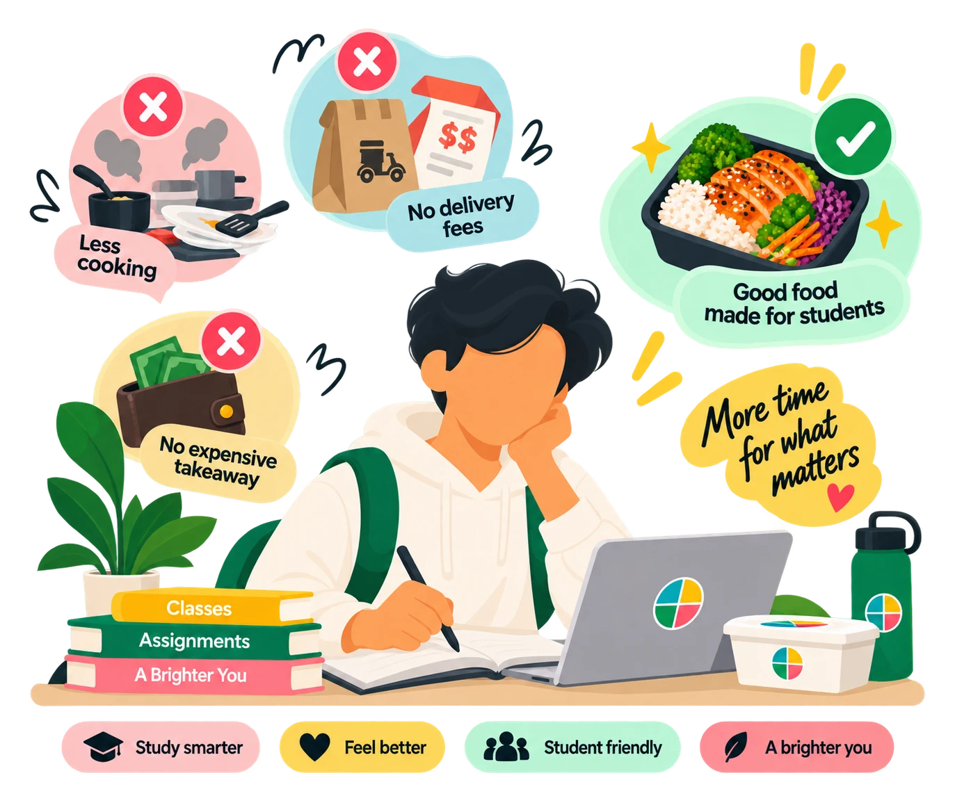 A student with fresh food and more time for everyday life