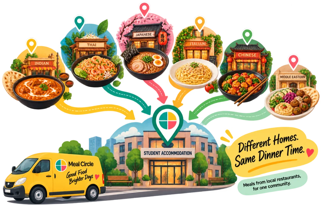 Local cuisines connected to a shared student dinner delivery